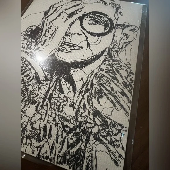 Iris Apfel Pen & Ink Original Art Portrait 5x7 inch Doodle - Picture 3 of 4
